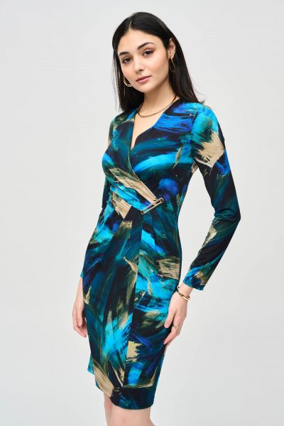 Joseph Ribkoff Black/Multi Abstract Print Wrap Dress Style 243072