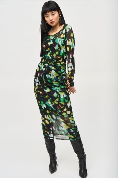 Joseph Ribkoff Black/Multi Mesh Abstract Print Sheath Dress Style 243090