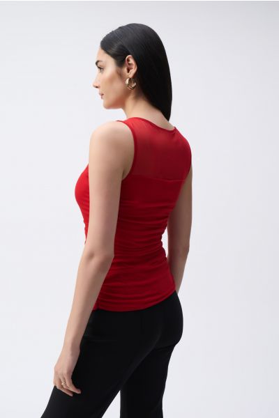 Joseph Ribkoff Lipstick Red Mesh Sleeveless Fitted Top Style 243104