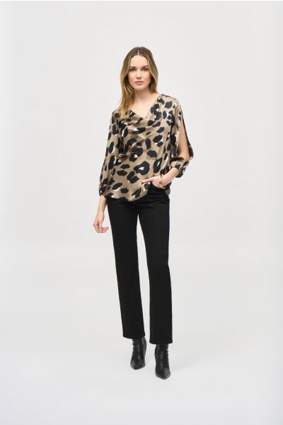 Joseph Ribkoff Black/Multi Satin Animal Print Top Style 243108