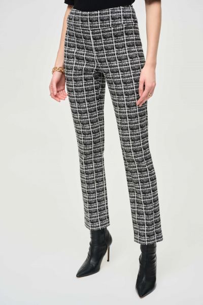 Joseph Ribkoff Black/White Jacquard Plaid Straight Pull-On Pants Style 243130