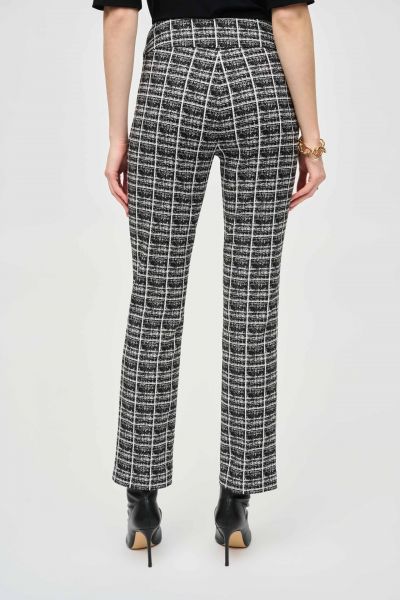 Joseph Ribkoff Black/White Jacquard Plaid Straight Pull-On Pants Style 243130