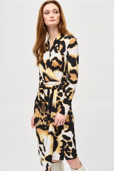 Joseph Ribkoff Off-White/Multi Animal Print Wrap Dress Style 243143