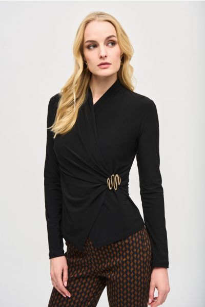Joseph Ribkoff Black Fitted Wrap Top Style 243152