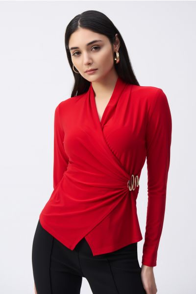 Joseph Ribkoff Lipstick Red Fitted Wrap Top Style 243152