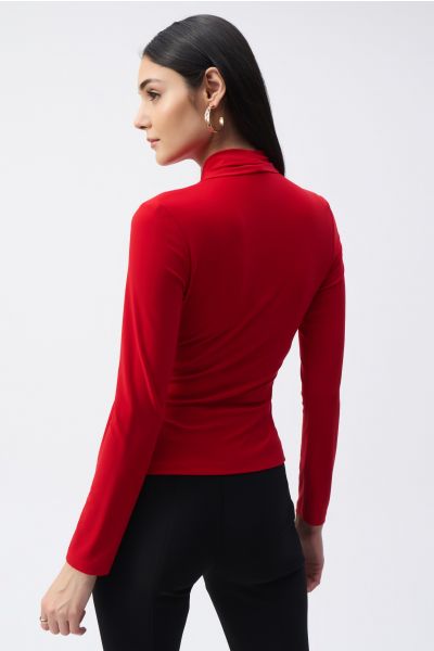 Joseph Ribkoff Lipstick Red Fitted Wrap Top Style 243152