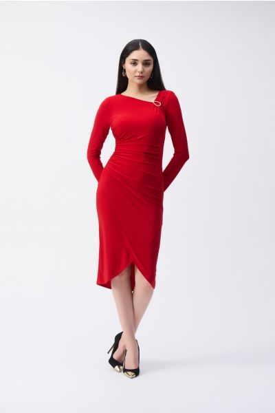 Joseph Ribkoff Lipstick Red Draped Sheath Dress Style 243169