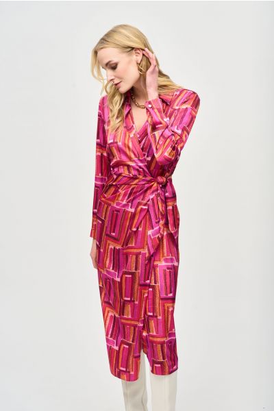 Joseph Ribkoff Pink/Multi Geometric Print Wrap Dress Style 243182