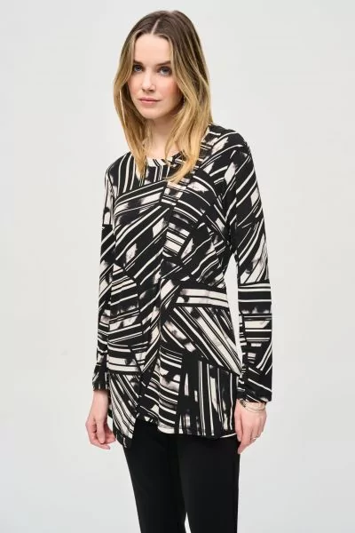 Joseph Ribkoff Black/Multi Abstract Stripe Top Style 243190