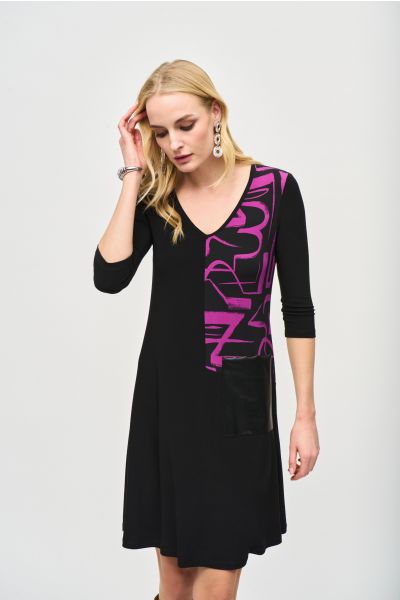 Joseph Ribkoff Black/Empress Colour-Block Dress Style 243210