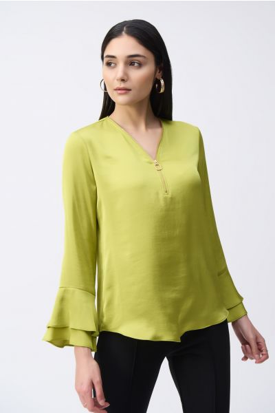 Joseph Ribkoff Wasabi Boxy Top With Ruffled Sleeves Style 243285