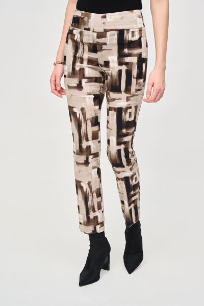 Joseph Ribkoff Vanilla/Multi Abstract Print Slim Pull-On Pants Style 243304