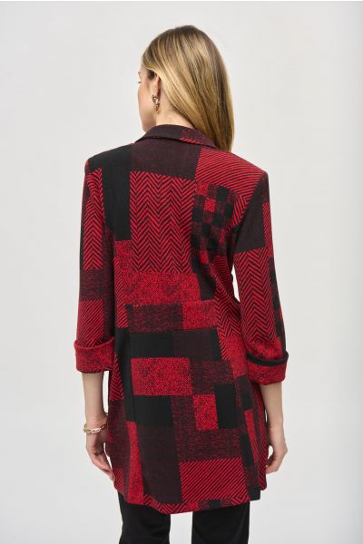 Joseph Ribkoff Black/Red Patchwork Print Long Blazer Style 243309