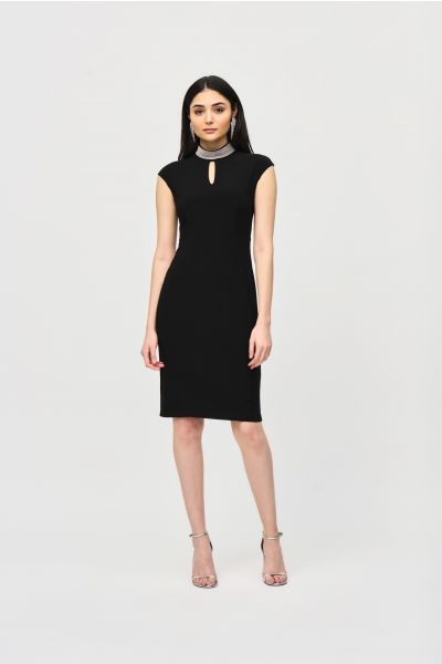 Joseph Ribkoff Black Embellished Collar Fitted Dress Style 243313