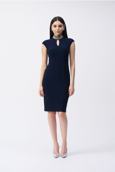 Joseph Ribkoff Midnight Blue Embellished Collar Fitted Dress Style 243313