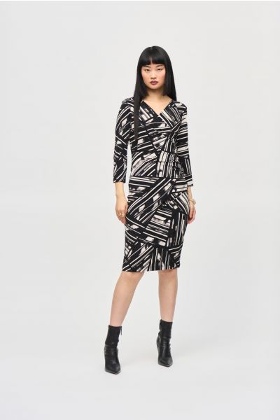 Joseph Ribkoff Black/Multi Abstract Print Wrap Dress Style 243322