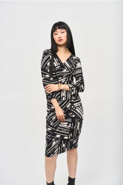 Joseph Ribkoff Black/Multi Abstract Print Wrap Dress Style 243322