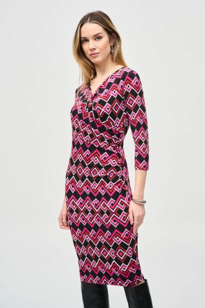 Joseph Ribkoff Black/Multi Geometric Print Wrap Dress Style 243323