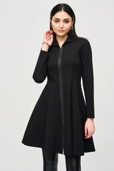 Joseph Ribkoff Black Heavy Knit Long Flared Coat Style 243330