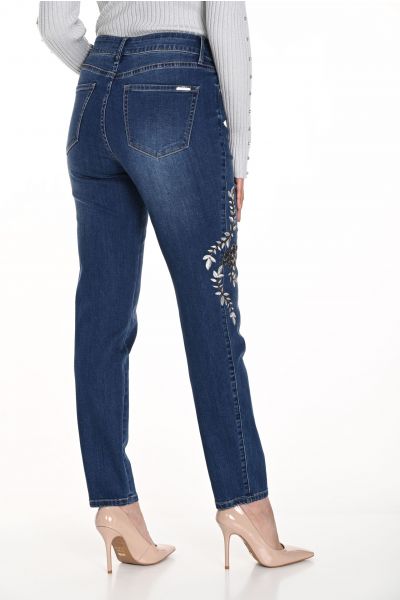Frank Lyman Blue Denim Pants with Floral Embroidery Style 243459U