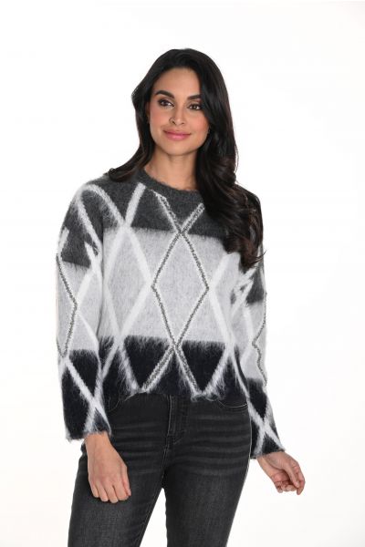 Frank Lyman Grey/Black Knit Sweater With Rhinestone Details Style 243473U