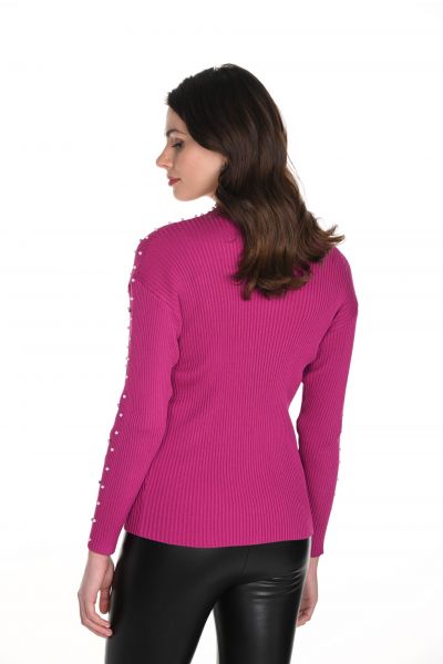 Frank Lyman Fuchsia Knit Sweater Top with White Pearls Style 243499U