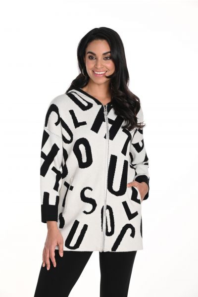 Frank Lyman Off-White/Black Sweater Top with a Hoodie Style 243505U