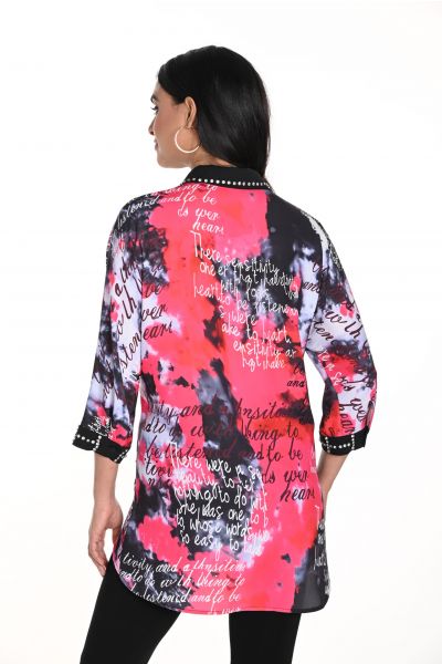 Frank Lyman Pink/Black Ombré Text Print Blouse Style 243524U