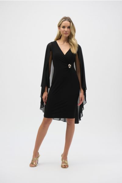 Joseph Ribkoff Black Sheath Dress With Chiffon Cape Style 243701