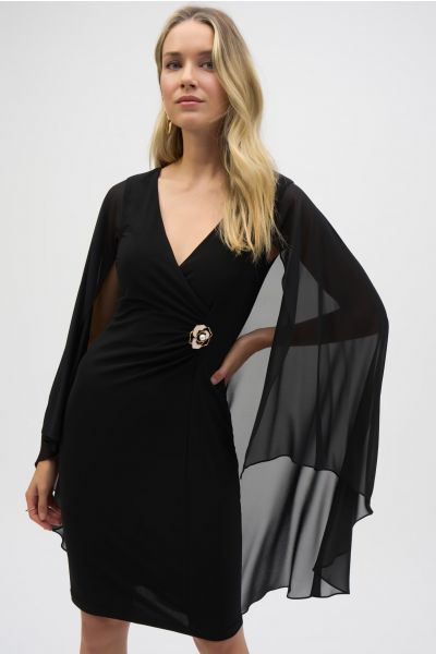 Joseph Ribkoff Black Sheath Dress With Chiffon Cape Style 243701