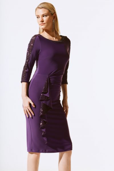 Joseph Ribkoff Blackcurrant Sheath Dress With Sequins Style 243702