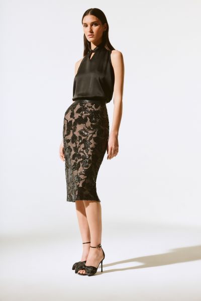 Joseph Ribkoff Black Floral Print Pull-On Skirt Style 243710
