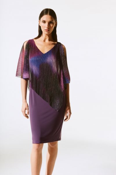 Joseph Ribkoff Black Currant/Multi Layered Dress Style 243718