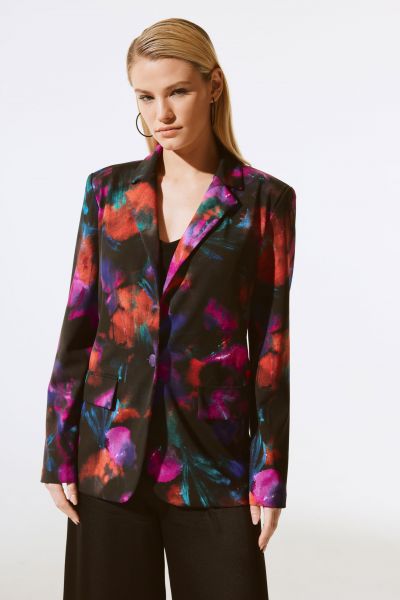 Joseph Ribkoff Black/Multi Floral Print Straight Blazer Style 243723