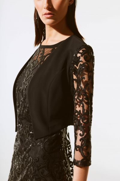 Joseph Ribkoff Black Sequins Lace Bolero Style 243737