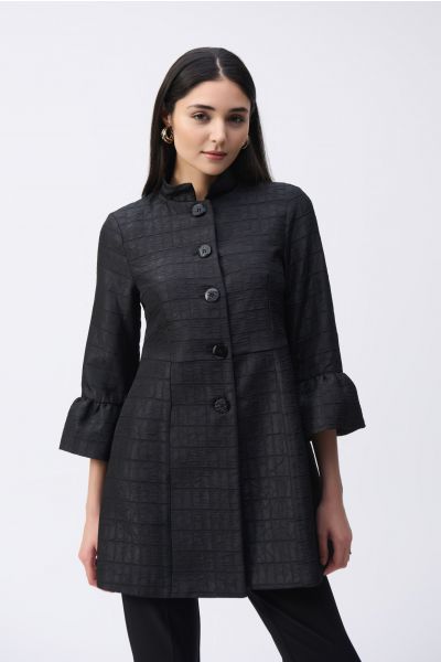 Joseph Ribkoff Black Textured Jacquard Coat Style 243738