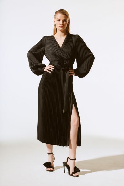 Joseph Ribkoff Black Pleated Midi Dress Style 243771X