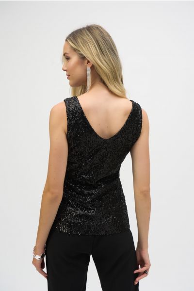 Joseph Ribkoff Black Sequined Sleeveless Fitted Top Style 243789