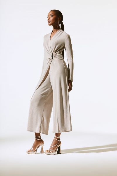 Joseph Ribkoff Shiny Nude Color Wide Leg Jumpsuit Style 243794