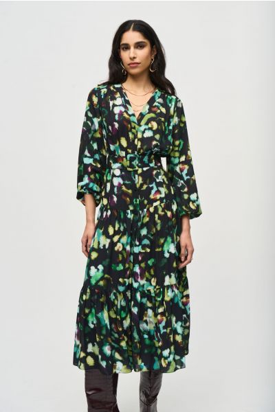 Joseph Ribkoff Black/Multi Abstract Print Georgette Maxi Dress Style 243901X
