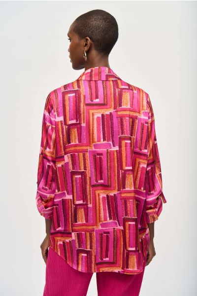 Joseph Ribkoff Pink/Multi Geometric Print Button-Down Blouse Style 243939