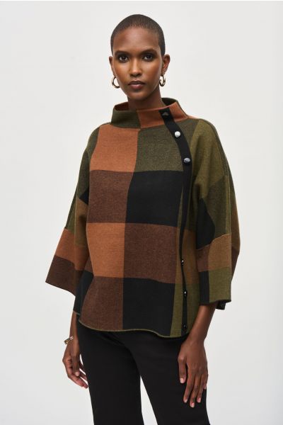 Joseph Ribkoff Multi Plaid Jacquard Sweater Knit Top Style 243948