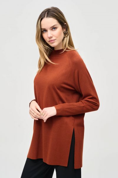 Joseph Ribkoff Cinnamon Sweater Knit Mock Neck Tunic Style 243956