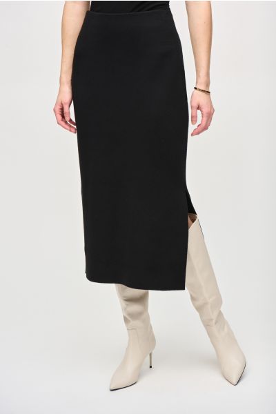 Joseph Ribkoff Black Sweater Knit Midi Skirt Style 243967