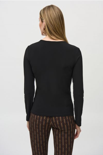 Joseph Ribkoff Black Silky Knit and Mesh Fitted Top Style 244066