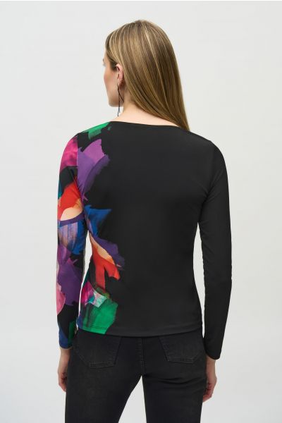 Joseph Ribkoff Black/Multi Abstract Placement Print Top Style 244073