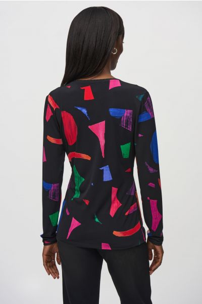 Joseph Ribkoff Black/Multi Abstract Print Wrap Top Style 244079