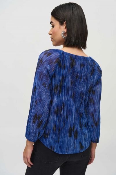 Joseph Ribkoff Royal Sapphire/Multi Pleated Abstract Print Flared Top Style 244105