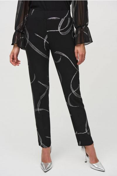 Joseph Ribkoff Black/Silver Abstract Print Pull-On Pants Style 244119