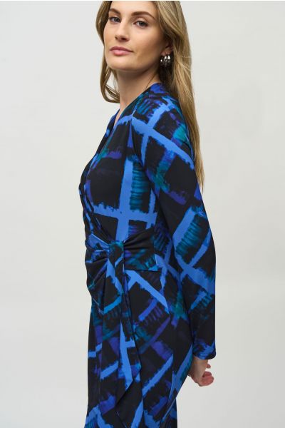 Joseph Ribkoff Black/Multi Abstract Print Wrap Dress Style 244131